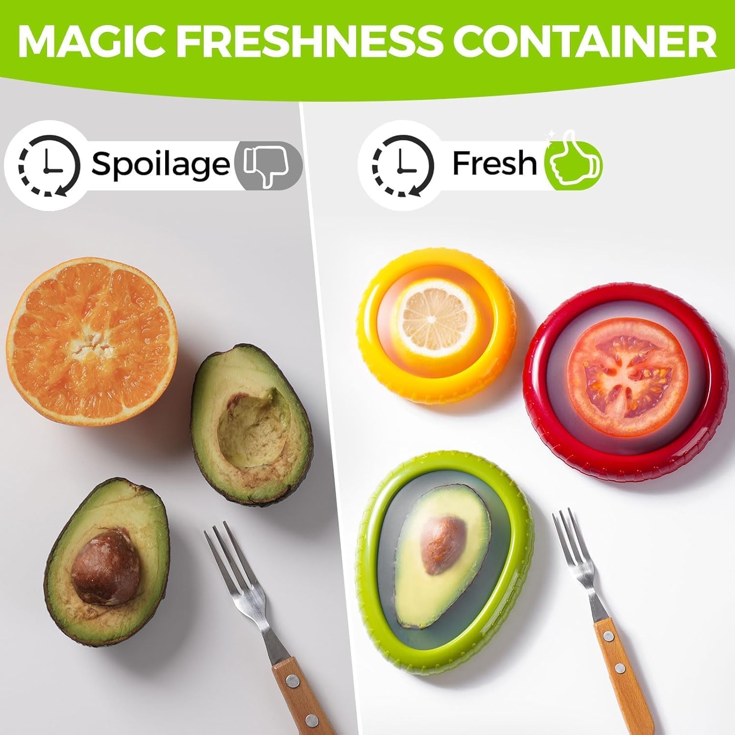 Anti-Oxidation Silicone Fruit and Vegetable Storage Box, Fresh Stretch Pod, Set of 4 Reusable Storage Containers for fridge | Avocado Saver, Tomato, Apple, Onion Holder, Fridge pods