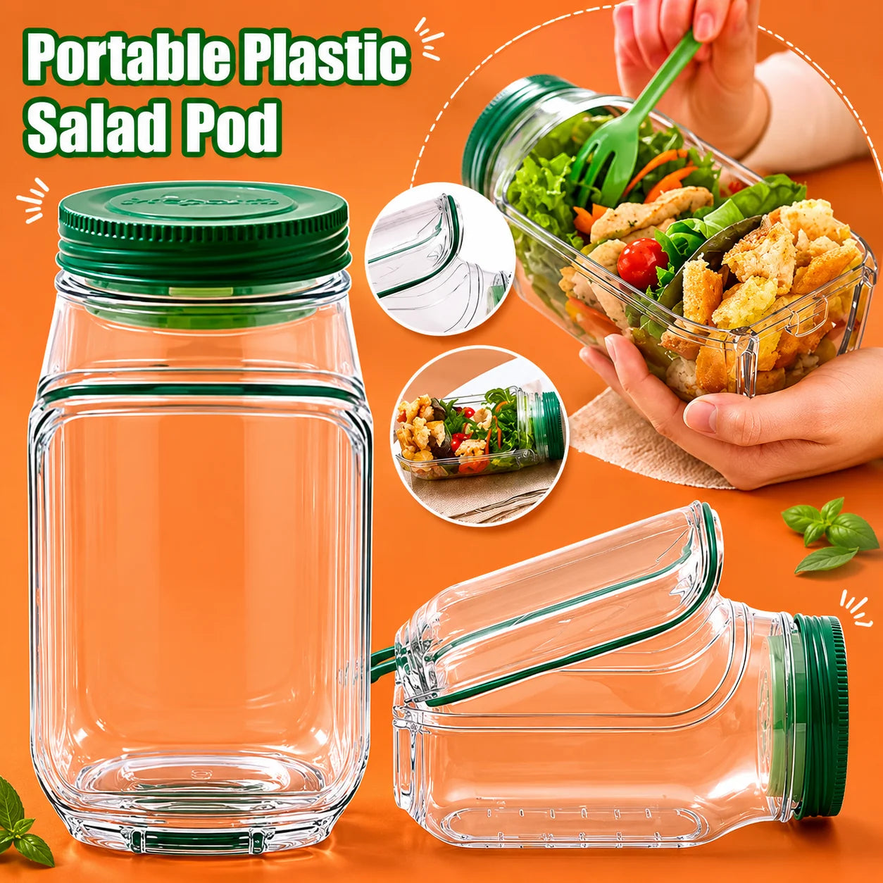 Portable Plastic Salad Pod All-In-One Container With Leak Proof Oats Container Reusable Keep It Good Salad Bowl Meal Prep Kitchen Gadgets